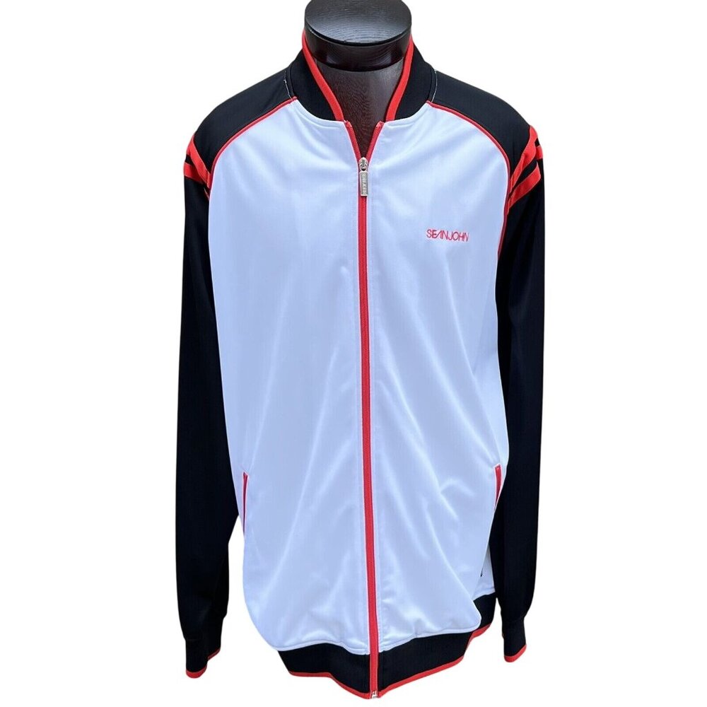 Sean John Track Jacket White, Black, Red Colorblock Size XXL Embroidered Logo